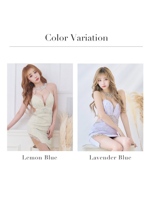 画像24: XSサイズあり【ANGEL R/エンジェルアール】ツイード/デコルテパールビジュー/ Vバスト/ タック/ ホルター/ アメスリ/タイト/ ミニドレス/ キャバドレス[OF2] (24)