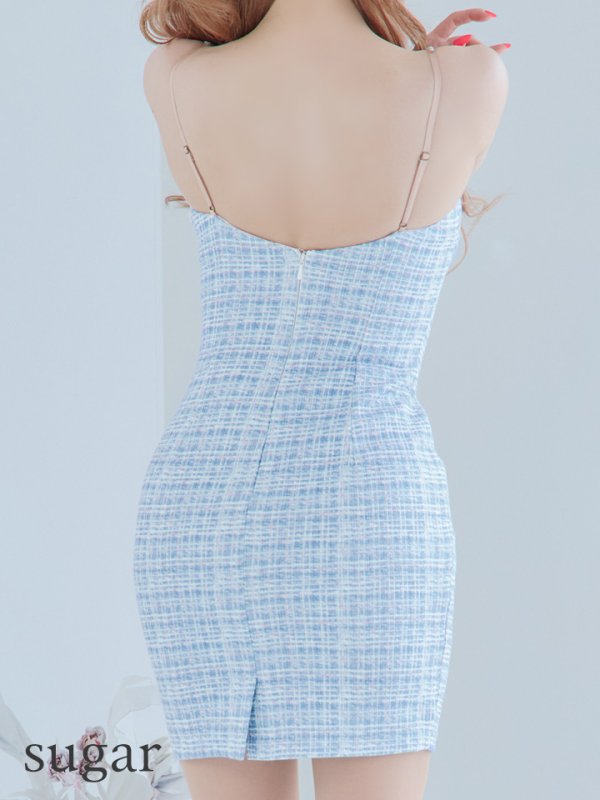 画像12: XSサイズあり【ANGEL R/エンジェルアール】バストビジュー/ スリット/ フラワーレース/ チェック/ タイト/ ミニドレス/ キャバドレス[OF2] (12)