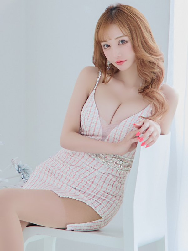 画像14: XSサイズあり【ANGEL R/エンジェルアール】バストカラーメッシュ/ ウエストビジュー/ キャミソール/ チェック/ タイト/ ミニドレス/ キャバドレス[OF2] (14)