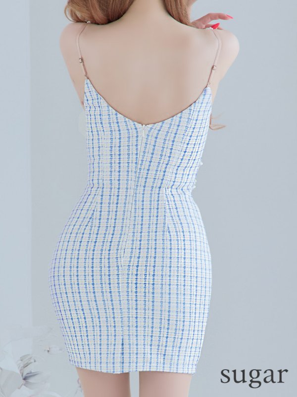 画像8: XSサイズあり【ANGEL R/エンジェルアール】バストカラーメッシュ/ ウエストビジュー/ キャミソール/ チェック/ タイト/ ミニドレス/ キャバドレス[OF2] (8)