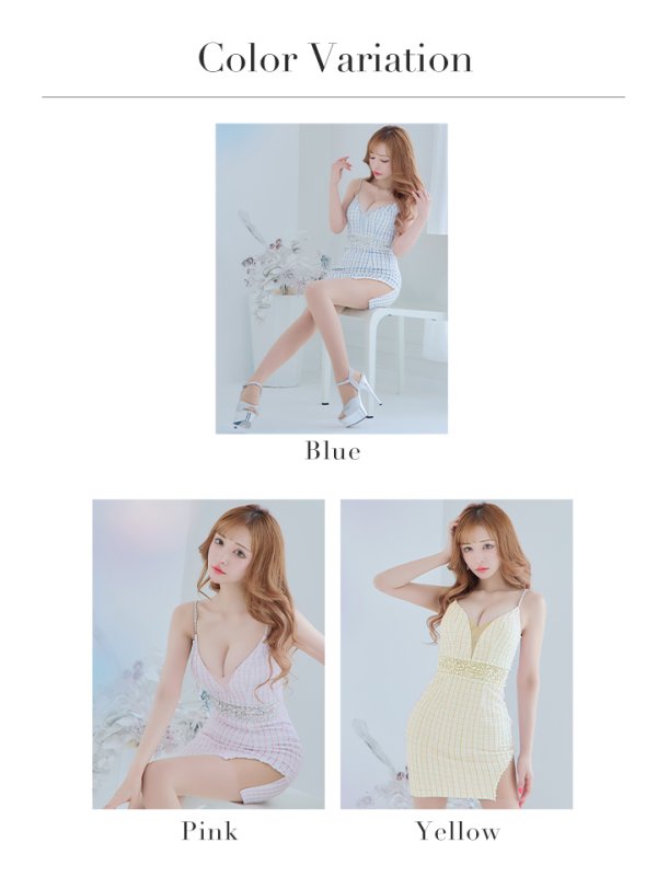 画像23: XSサイズあり【ANGEL R/エンジェルアール】バストカラーメッシュ/ ウエストビジュー/ キャミソール/ チェック/ タイト/ ミニドレス/ キャバドレス[OF2] (23)