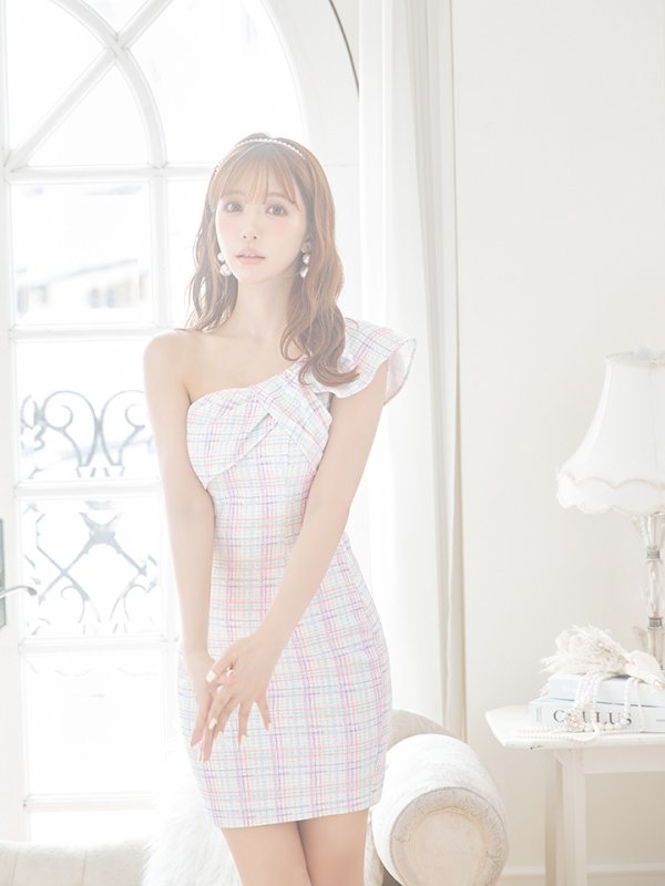 画像6: XSサイズあり【ANGEL R/エンジェルアール】リボンワンショルダー/ チェック/ タイト/ ミニドレス/ キャバドレス[OF2] (6)