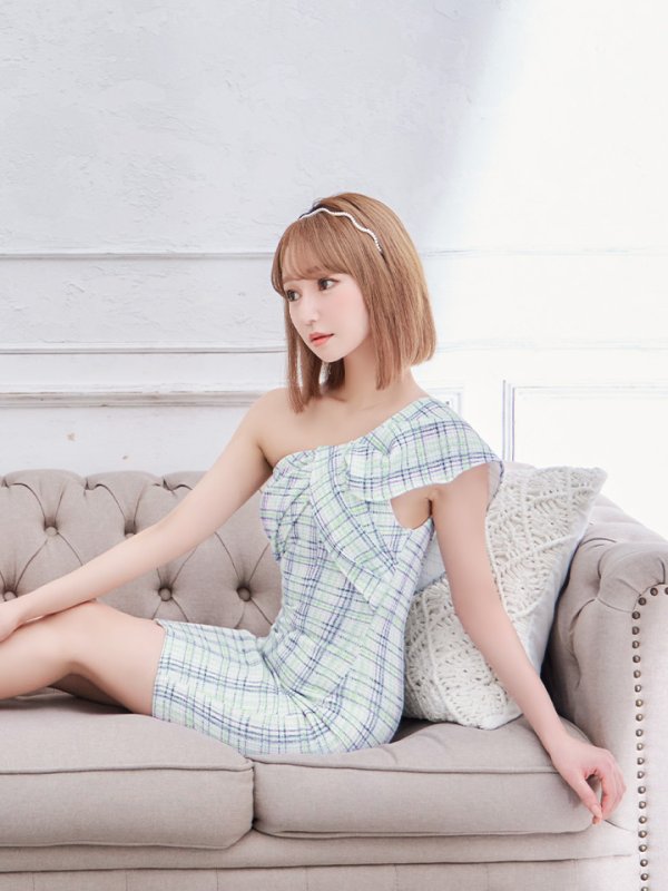 画像5: XSサイズあり【ANGEL R/エンジェルアール】リボンワンショルダー/ チェック/ タイト/ ミニドレス/ キャバドレス[OF2] (5)