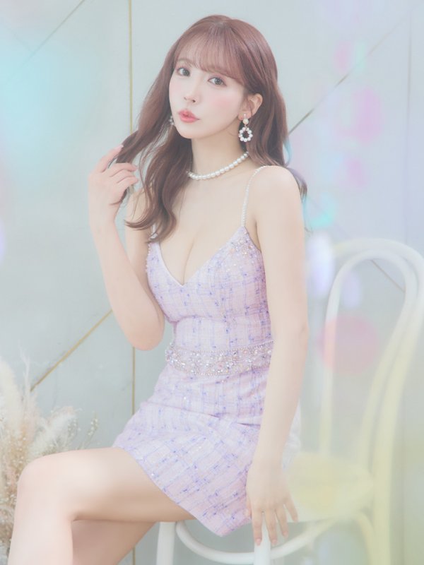 画像2: XSサイズあり【ANGEL R/エンジェルアール】チェックツイード/ ウエストパールビジュー/ フレア/ ミニドレス/ キャバドレス[OF2] (2)