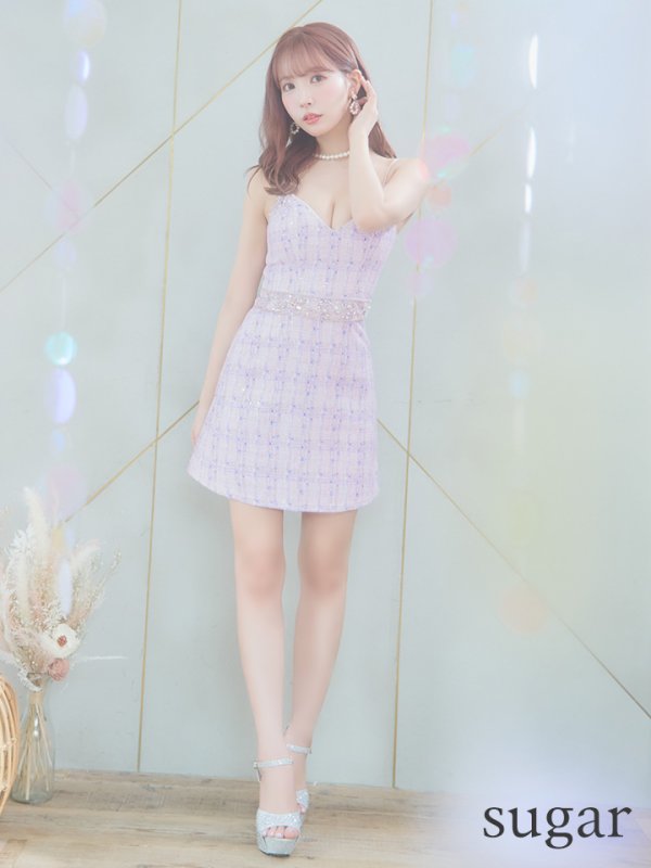 画像7: XSサイズあり【ANGEL R/エンジェルアール】チェックツイード/ ウエストパールビジュー/ フレア/ ミニドレス/ キャバドレス[OF2] (7)