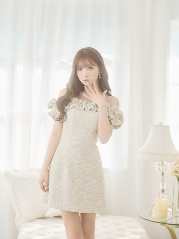 画像23: 【LIMITED SALE開催中！! 11月11日より順次発送予定】XSサイズあり【ANGEL R/エンジェルアール】ツイード/ ビジュー/ フリル/ オフショルダー/ フレア/ミニドレス/ キャバドレス[OF2] (23)