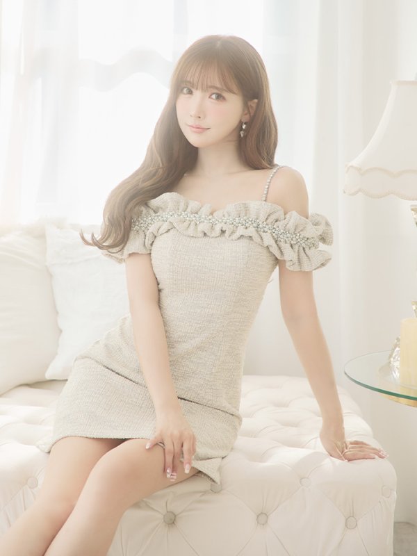 画像25: 【LIMITED SALE開催中！! 11月11日より順次発送予定】XSサイズあり【ANGEL R/エンジェルアール】ツイード/ ビジュー/ フリル/ オフショルダー/ フレア/ミニドレス/ キャバドレス[OF2] (25)