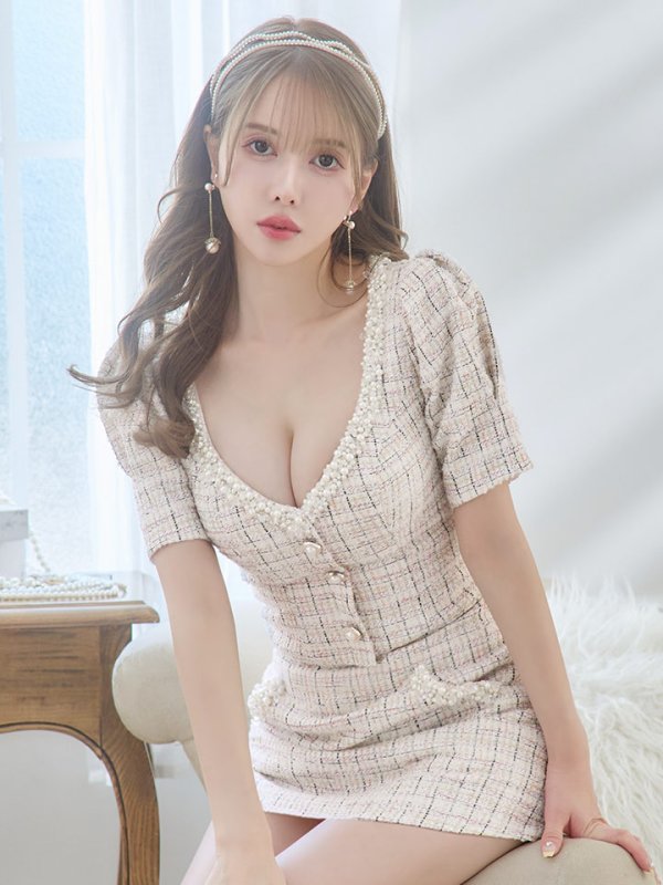 画像5: XSサイズあり【ANGEL R/エンジェルアール】デコルテパール/ ビジュー/ パフスリーブ/ セパレート/ マイクロミニ/ タイト/ミニドレス/ キャバドレス[OF2] (5)