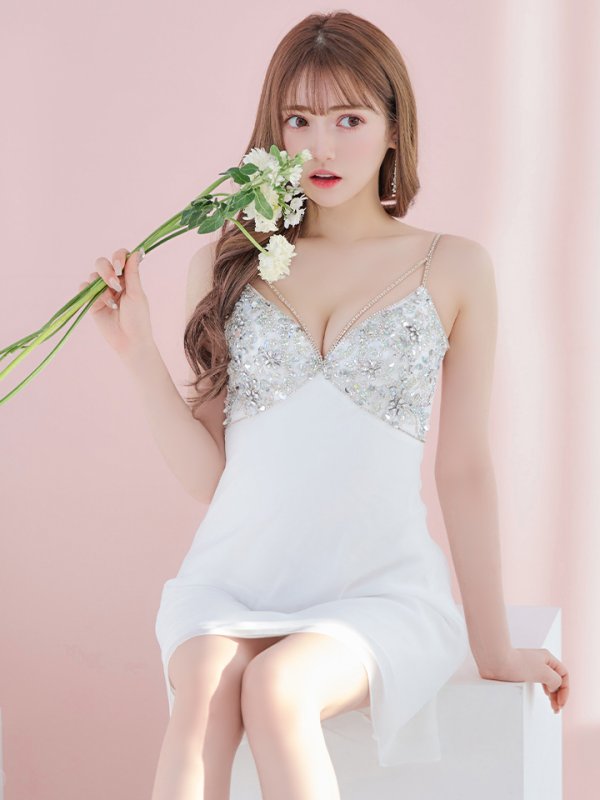 画像5: XSサイズあり【ANGEL R/エンジェルアール】キャミ/ バストショルダースパンコールビジュー/ フレア/ ミニドレス/ キャバドレス[OF2] (5)