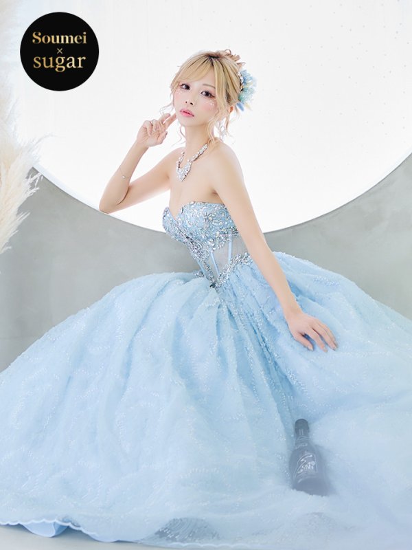 画像1: 【関西コレクション着用】【ANGEL R/エンジェルアール】ベア/ ウェディング/ バースデー/ プリンセス/ コルセット/ フラワーレース/ バストビジュー/ ウエストシースルー/ キャバドレスlong[HC03] (1)