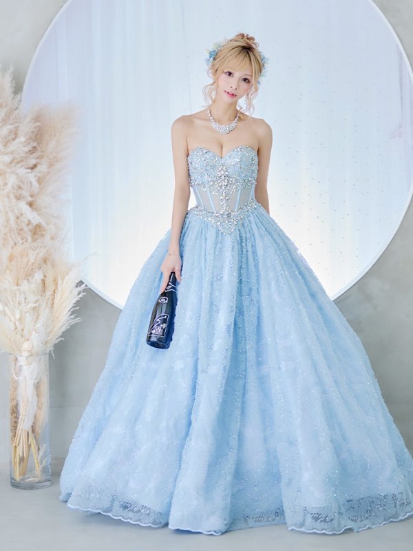 画像16: 【門りょう / 関西コレクション着用】【ANGEL R/エンジェルアール】ベア/ ウェディング/ バースデー/ プリンセス/ コルセット/ フラワーレース/ バストビジュー/ ウエストシースルー/ キャバドレスlong[HC03] (16)