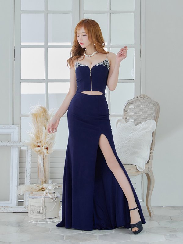 画像10: 【ANGEL R/エンジェルアール】バストビジュー/ フロントファスナー/ セパレート/ キャミソール/ スリット/ タイト/ ロングドレス/ キャバドレス long[OF2] (10)