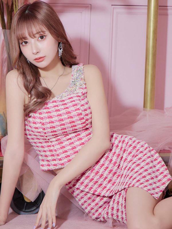 画像5: sugar限定☆ XSサイズあり【ANGEL R/エンジェルアール】アシンメトリーショルダー/ チェック/ セパレート/ マイクロミニ/ セットアップ/ タイト/ ミニドレス/ キャバドレス[OF2] (5)