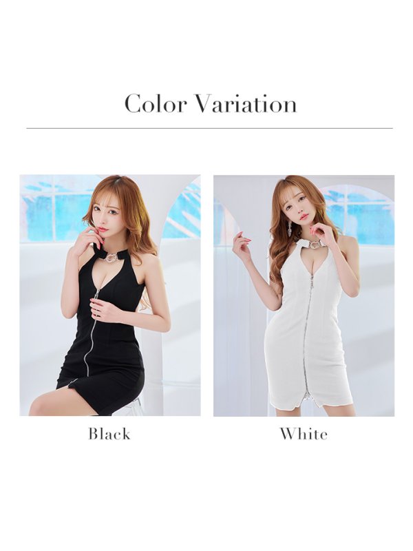 画像5: XSサイズあり【ANGEL R/エンジェルアール】デコルテビジューリング/ アメスリ/ フロントジップ/ バックオープン/ タイト/ ミニドレス/ キャバドレス[OF2] (5)