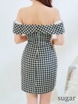 画像30: sugarコラボ商品☆XSサイズあり【ANGEL R/エンジェルアール】オフショルダー/ 千鳥柄/ ツイード/ バストフラワーパールビジュー/ タイト/ ミニドレス/ キャバドレス[OF2] (30)