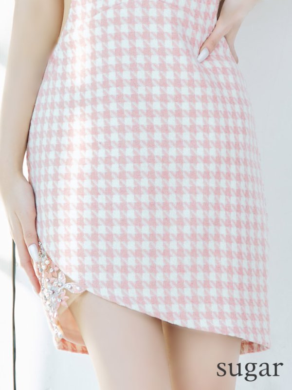 画像22: sugarコラボ商品☆XSサイズあり【ANGEL R/エンジェルアール】オフショルダー/ 千鳥柄/ ツイード/ バストフラワーパールビジュー/ タイト/ ミニドレス/ キャバドレス[OF2] (22)