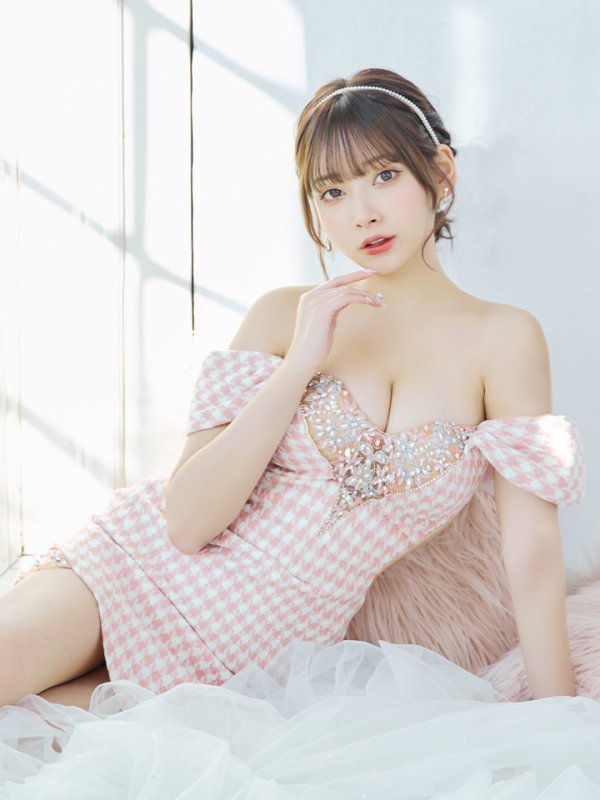 画像16: sugarコラボ商品☆XSサイズあり【ANGEL R/エンジェルアール】オフショルダー/ 千鳥柄/ ツイード/ バストフラワーパールビジュー/ タイト/ ミニドレス/ キャバドレス[OF2] (16)