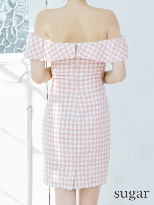 画像20: sugarコラボ商品☆XSサイズあり【ANGEL R/エンジェルアール】オフショルダー/ 千鳥柄/ ツイード/ バストフラワーパールビジュー/ タイト/ ミニドレス/ キャバドレス[OF2] (20)