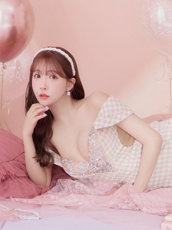 画像6: sugarコラボ商品☆XSサイズあり【ANGEL R/エンジェルアール】オフショルダー/ 千鳥柄/ ツイード/ バストフラワーパールビジュー/ タイト/ ミニドレス/ キャバドレス[OF2] (6)