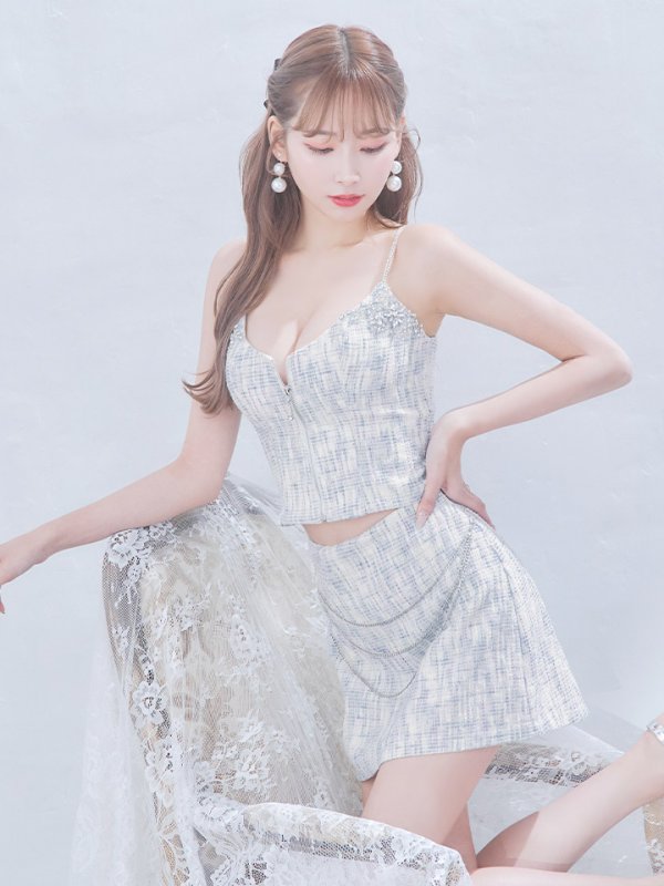 画像13: XSサイズあり【ANGEL R/エンジェルアール】フロントファスナー/ チェーン/ ツイード/ セパレート/ 台形スカート/ マイクロミニ/ セットアップ/ ミニドレス/ キャバドレス[OF2] (13)