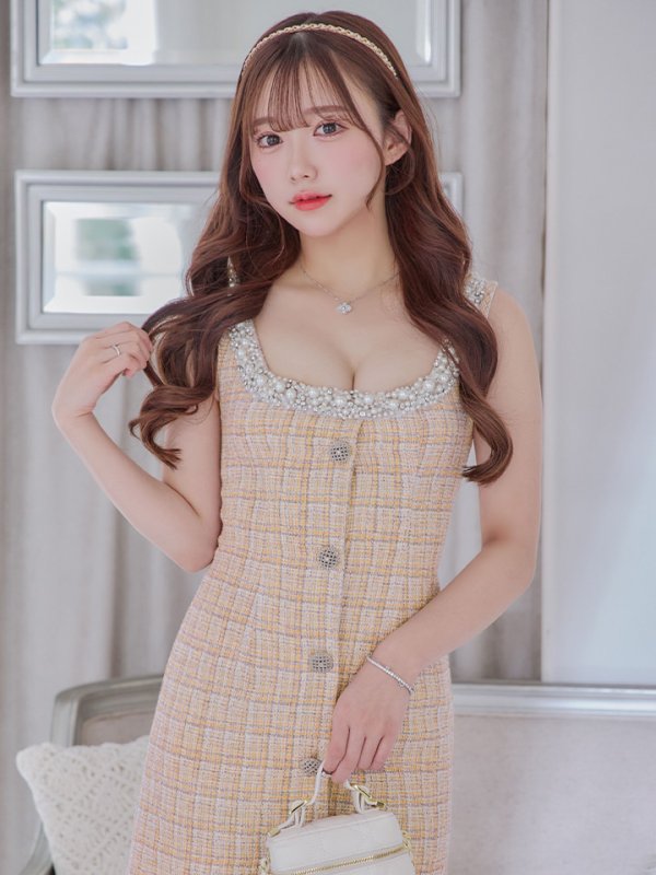 画像28: XSサイズあり【ANGEL R/エンジェルアール】チェックツイード/ バストパールビジュー/ フロントボタン/ フレア/ ミニドレス/ キャバドレス[OF2] (28)