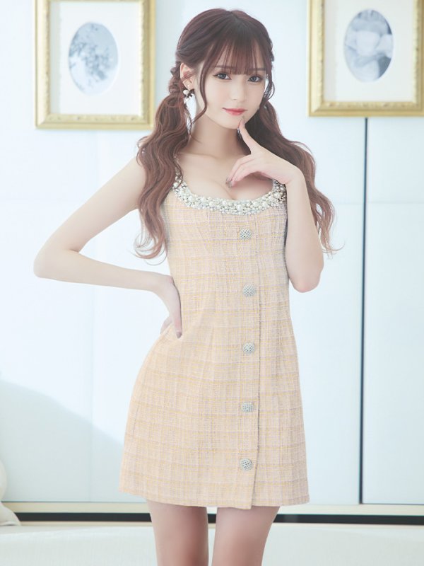 画像17: XSサイズあり【ANGEL R/エンジェルアール】チェックツイード/ バストパールビジュー/ フロントボタン/ フレア/ ミニドレス/ キャバドレス[OF2] (17)
