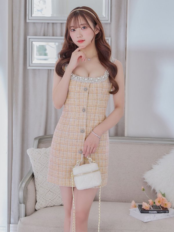 画像29: XSサイズあり【ANGEL R/エンジェルアール】チェックツイード/ バストパールビジュー/ フロントボタン/ フレア/ ミニドレス/ キャバドレス[OF2] (29)