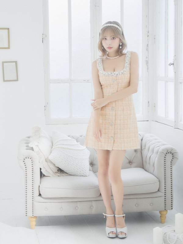 画像23: XSサイズあり【ANGEL R/エンジェルアール】チェックツイード/ バストパールビジュー/ フロントボタン/ フレア/ ミニドレス/ キャバドレス[OF2] (23)