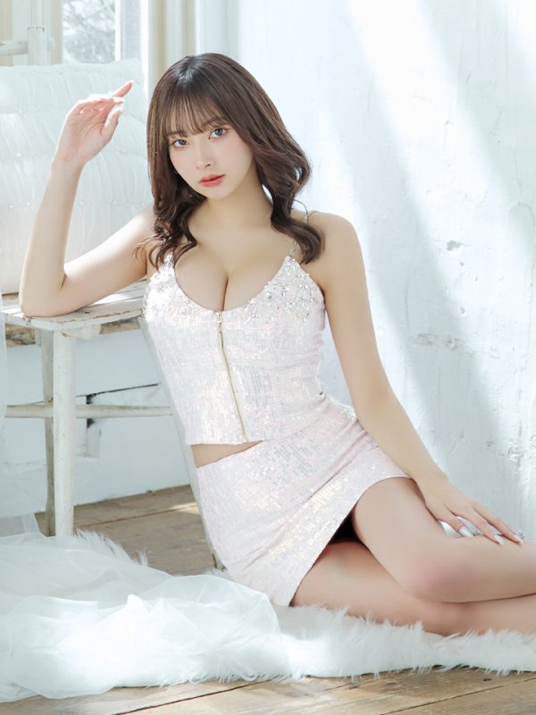 画像5: sugarコラボ商品☆XSサイズあり【ANGEL R/エンジェルアール】スパンコール/ フロントジップ/ キャミ/ タイト/ マイクロミニドレス/ キャバドレス[OF2] (5)