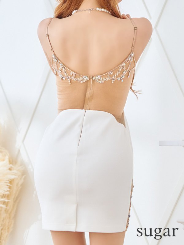 画像23: XSサイズあり【ANGEL R/エンジェルアール】バストスパンコールパールビジュー/ バックメッシュオープン/ キャミソール/ ワンカラー/ タイト/ ミニドレス/ キャバドレス[OF2] (23)