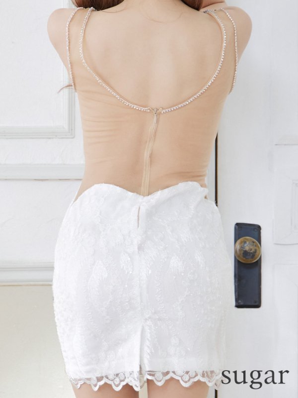 画像9: 【ANGEL R/エンジェルアール】スパンコールレース/ バストショルダービジュー/ ノースリーブ/ シアー/ タイト/ ミニドレス/ キャバドレス[OF2] (9)