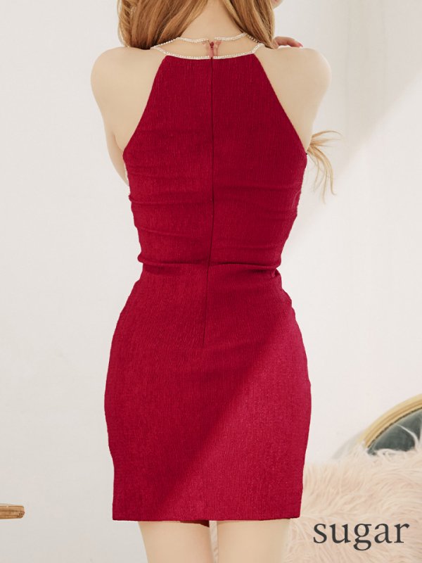 画像15: XSサイズあり【ANGEL R/エンジェルアール】ショルダーバストビジュー/ フロントファスナー/ ノースリーブ/ ストレッチ/ ワンカラー/ タイト/ ミニドレス/ キャバドレス[OF2] (15)