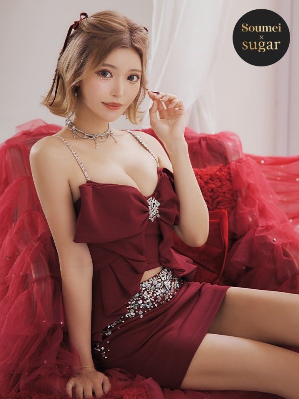 画像1: 【AMIRU/関西コレクション着用】XSサイズあり【ANGEL R/エンジェルアール】ビッグフリルリボン/ ビジュー/ セパレート/ マイクロミニ/ タイト/ミニドレス/ キャバドレス[OF2] (1)