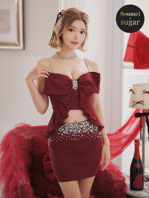 画像2: 【AMIRU/関西コレクション着用】XSサイズあり【ANGEL R/エンジェルアール】ビッグフリルリボン/ ビジュー/ セパレート/ マイクロミニ/ タイト/ミニドレス/ キャバドレス[OF2] (2)