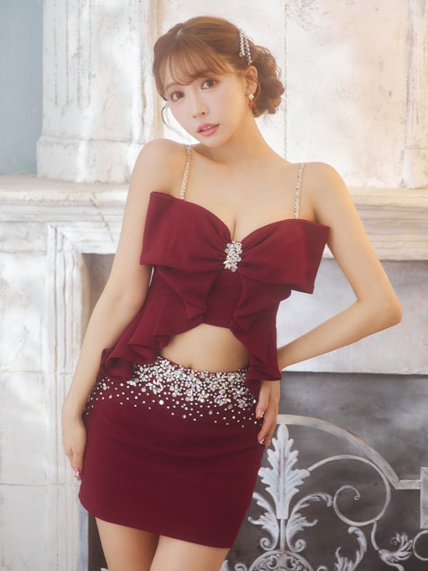 画像21: 【AMIRU/関西コレクション着用】XSサイズあり【ANGEL R/エンジェルアール】ビッグフリルリボン/ ビジュー/ セパレート/ マイクロミニ/ タイト/ミニドレス/ キャバドレス[OF2] (21)