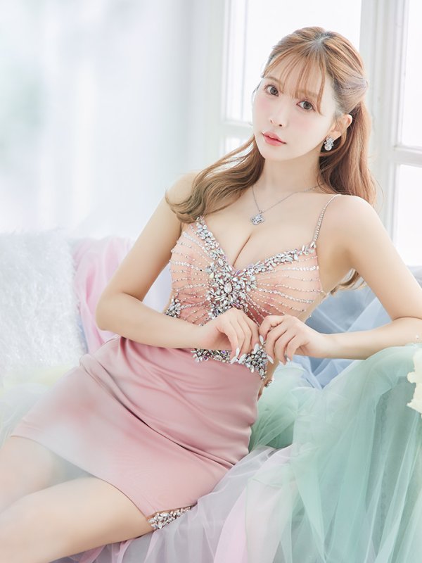 画像2: XSサイズあり【ANGEL R/エンジェルアール】アッパースパンコール/ ビジュー/ キャミソール/ タイト/ミニドレス/ キャバドレス[OF2] (2)