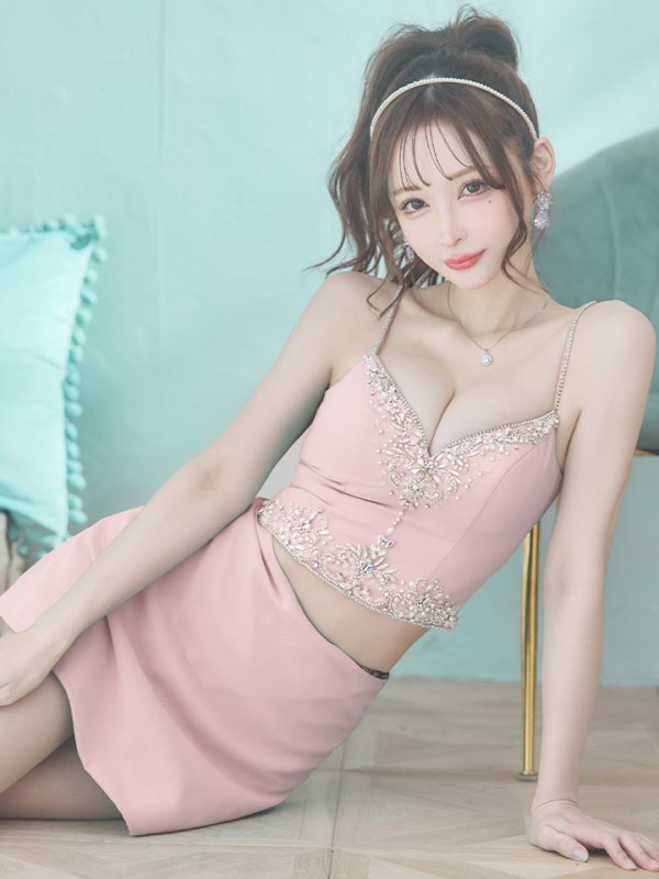 画像13: XSサイズあり【ANGEL R/エンジェルアール】アッパーフロントビジュー/ セパレート/ キャミソール/ セットアップ/ 台形スカート/ ミニドレス/ キャバドレス[OF2] (13)