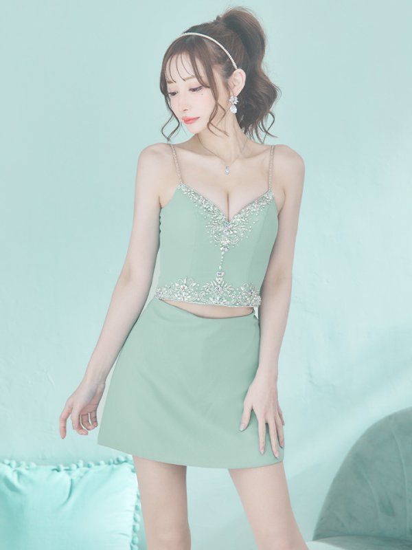 画像5: XSサイズあり【ANGEL R/エンジェルアール】アッパーフロントビジュー/ セパレート/ キャミソール/ セットアップ/ 台形スカート/ ミニドレス/ キャバドレス[OF2] (5)