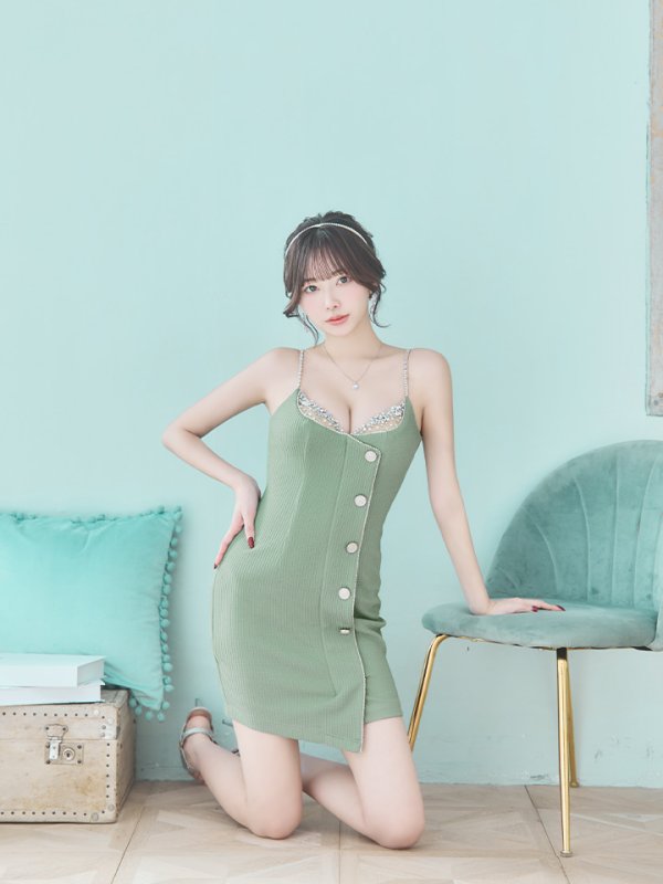 画像7: XSサイズあり【ANGEL R/エンジェルアール】バストメッシュ/ ビジュー/ ボタン/ キャミソール/ タイト/ ミニドレス/ キャバドレス[OF2] (7)