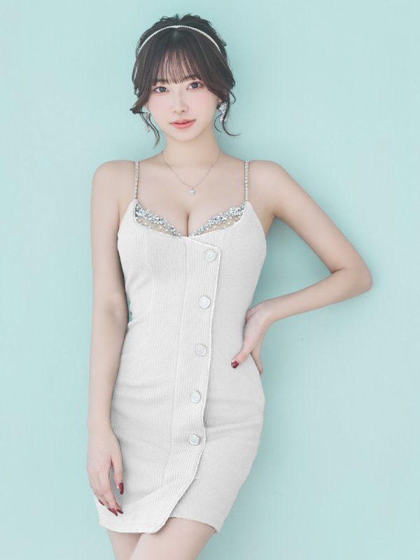 画像19: XSサイズあり【ANGEL R/エンジェルアール】バストメッシュ/ ビジュー/ ボタン/ キャミソール/ タイト/ ミニドレス/ キャバドレス[OF2] (19)