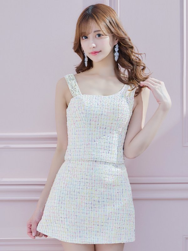 画像7: XSサイズあり☆背の低い方必見！【ANGEL R/エンジェルアール】ツイード/ ショルダービジュー/ ツーピース/ タイト/ マイクロミニドレス/ キャバドレス[OF2] (7)