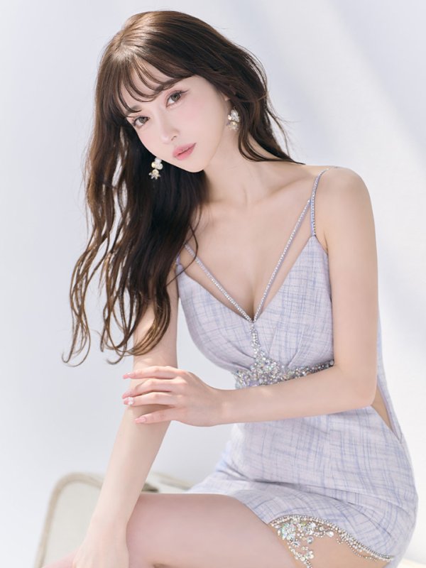 画像3: XSサイズあり【ANGEL R/エンジェルアール】バストタック/ ウエストビジュー/ ツイード/ タイト/ ミニドレス/ キャバドレス[OF2] (3)