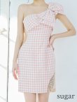 画像8: sugarコラボ商品☆XSサイズあり【ANGEL R/エンジェルアール】ワンショルダー/ 千鳥柄/ ツイード/ ビッグリボンパールビジュー/ タイト/ ミニ/ キャバドレス[OF2] (8)