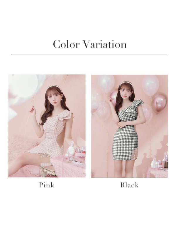 画像20: sugarコラボ商品☆XSサイズあり【ANGEL R/エンジェルアール】ワンショルダー/ 千鳥柄/ ツイード/ ビッグリボンパールビジュー/ タイト/ ミニ/ キャバドレス[OF2] (20)