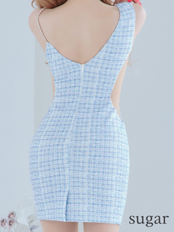 画像9: sugarコラボ商品☆XSサイズあり【ANGEL R/エンジェルアール】フロントパールビジュー/ アシンメトリーショルダー/ チェック/ ツイード/ キャミソール/ タイト/ ミニドレス/ キャバドレス[OF2] (9)