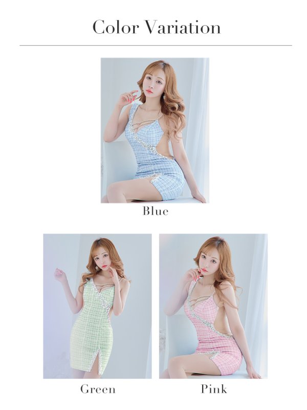 画像22: sugarコラボ商品☆XSサイズあり【ANGEL R/エンジェルアール】フロントパールビジュー/ アシンメトリーショルダー/ チェック/ ツイード/ キャミソール/ タイト/ ミニドレス/ キャバドレス[OF2] (22)