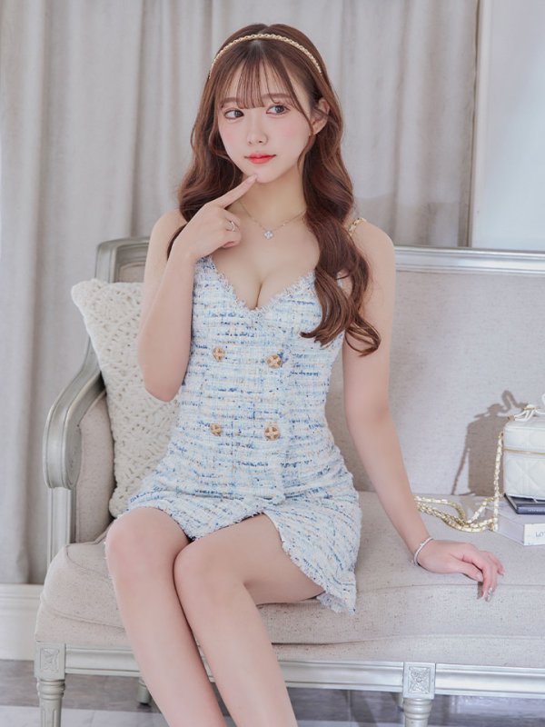 画像6: XSサイズあり【ANGEL R/エンジェルアール】チェックツイード/ ダブルデザイン/ ショルダーチェーン/ フレア/ ミニドレス/ キャバドレス[OF2] (6)