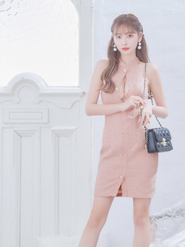 画像16: XSサイズあり【ANGEL R/エンジェルアール】ホルターネック/ バストカット/ ツイード/ タイト/ ミニドレス/ キャバドレス[OF2] (16)