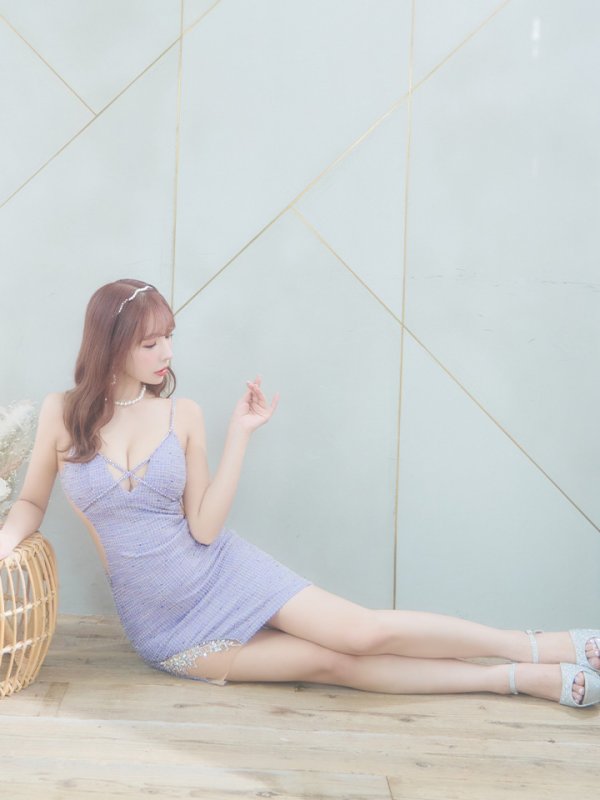 画像13: XSサイズあり【ANGEL R/エンジェルアール】クロスラインビジュー/ チェック/ キャミソール/ タイト/ ミニドレス/ キャバドレス[OF2] (13)