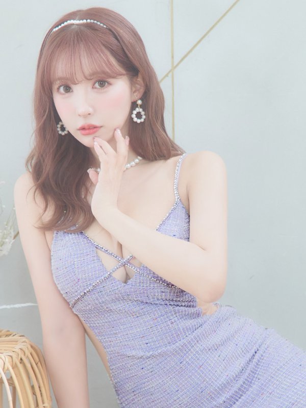 画像14: XSサイズあり【ANGEL R/エンジェルアール】クロスラインビジュー/ チェック/ キャミソール/ タイト/ ミニドレス/ キャバドレス[OF2] (14)